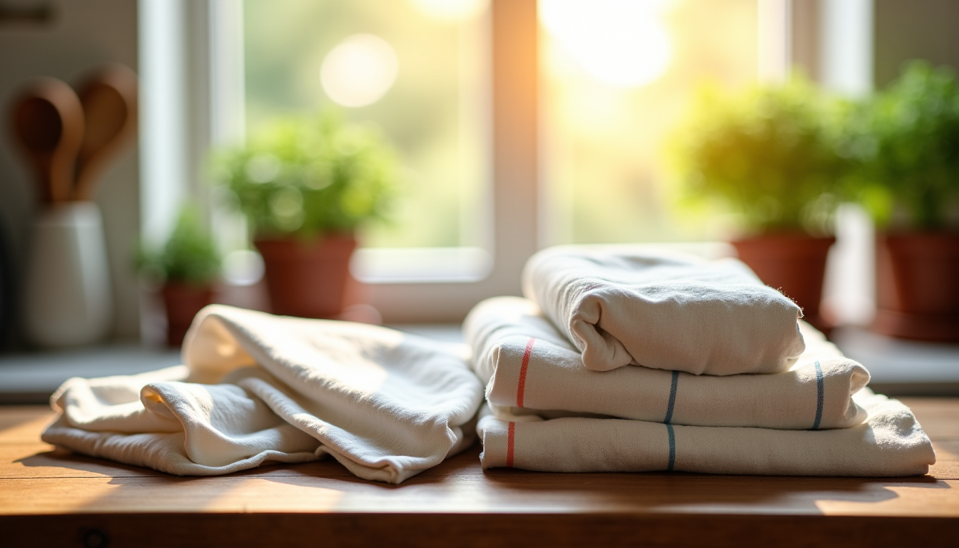 Illustration : les professionnels privilégient des couches de qualité supérieure, — prix du linge de cuisine en lin : torchons, tabliers et couches de boulanger