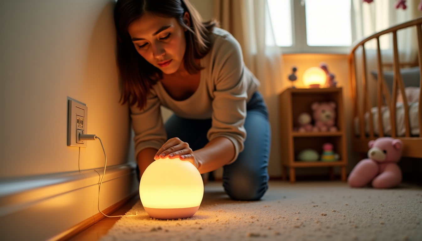 Illustration : pour les veilleuses à brancher, l'emplacement du câble — veilleuse à brancher ou nomade rechargeable : laquelle choisir