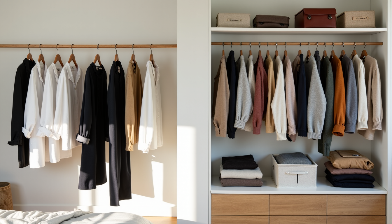 Illustration : utine simple et rapide, tandis qu'une garde-robe étendue — capsule wardrobe 10 pièces ou garde-robe étendue : coupe, matière et rotation