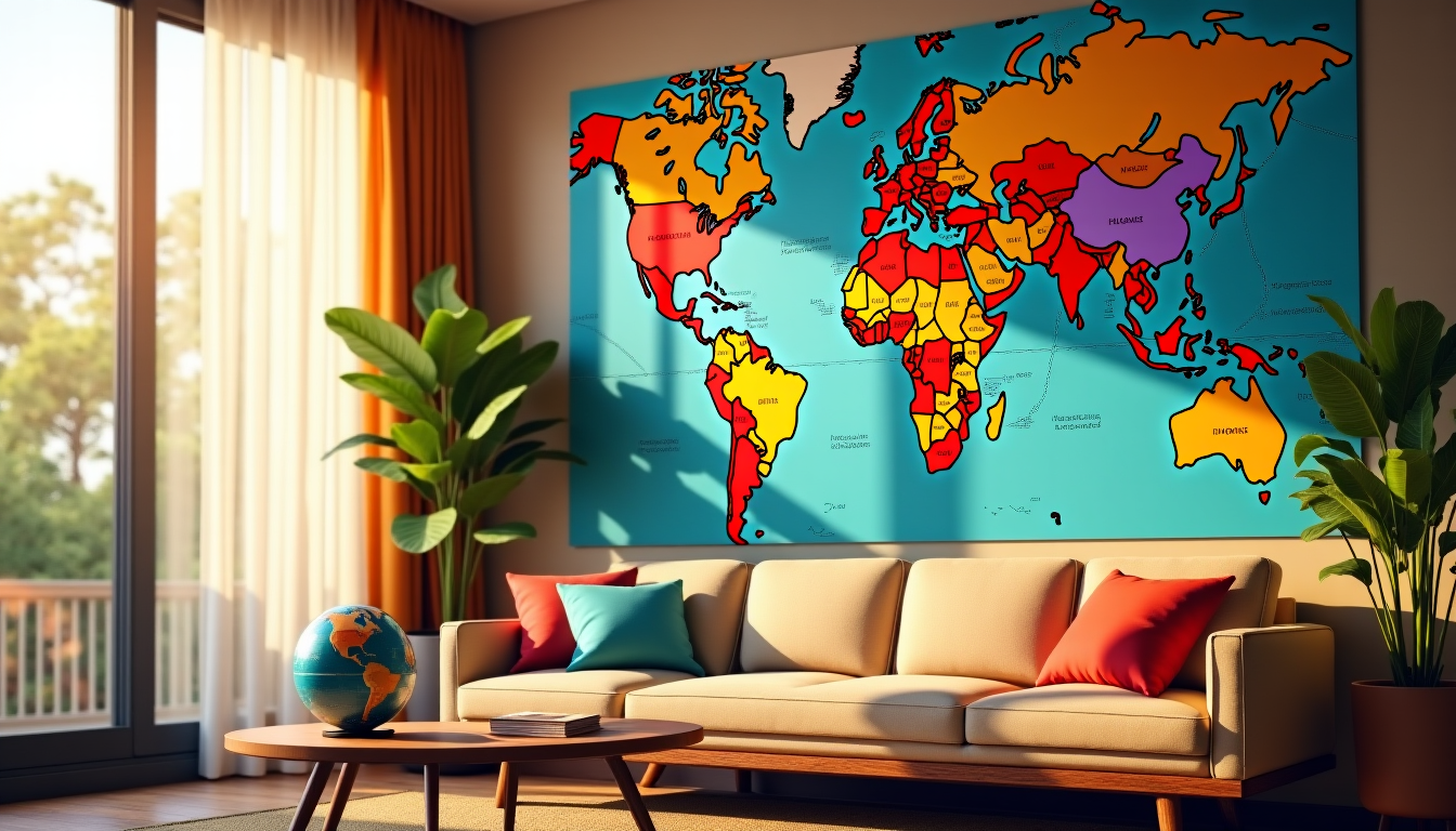 Illustration : ce processus de personnalisation rend la carte vivante, &mdash; explorez le monde depuis votre salon : cartes murales pour passionn&eacute;s de voyage